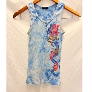 Vintage Running Dragon Tie‎ Dye Tank Y2K 2000s Goth Small 100% Cotton